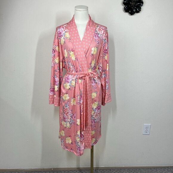 Flora Nikrooz Other - Flora Nikrooz Robe Womens XL Pink Floral Belted Long Sleeve Sleepwear Lounge